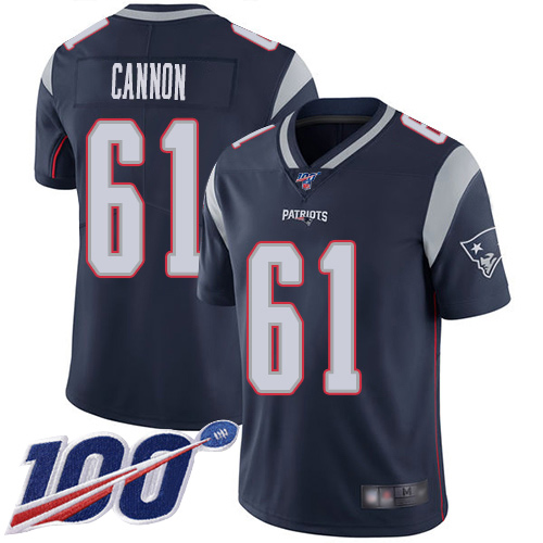 New England Patriots Football 61 100th Limited Navy Blue Men Marcus Cannon Home NFL Jersey